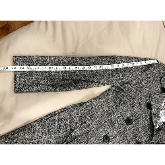 Paul Smith Black Womens 46 Plaid Herringbone Merino Wool Trench Coat Jacket - Picture 8 of 8